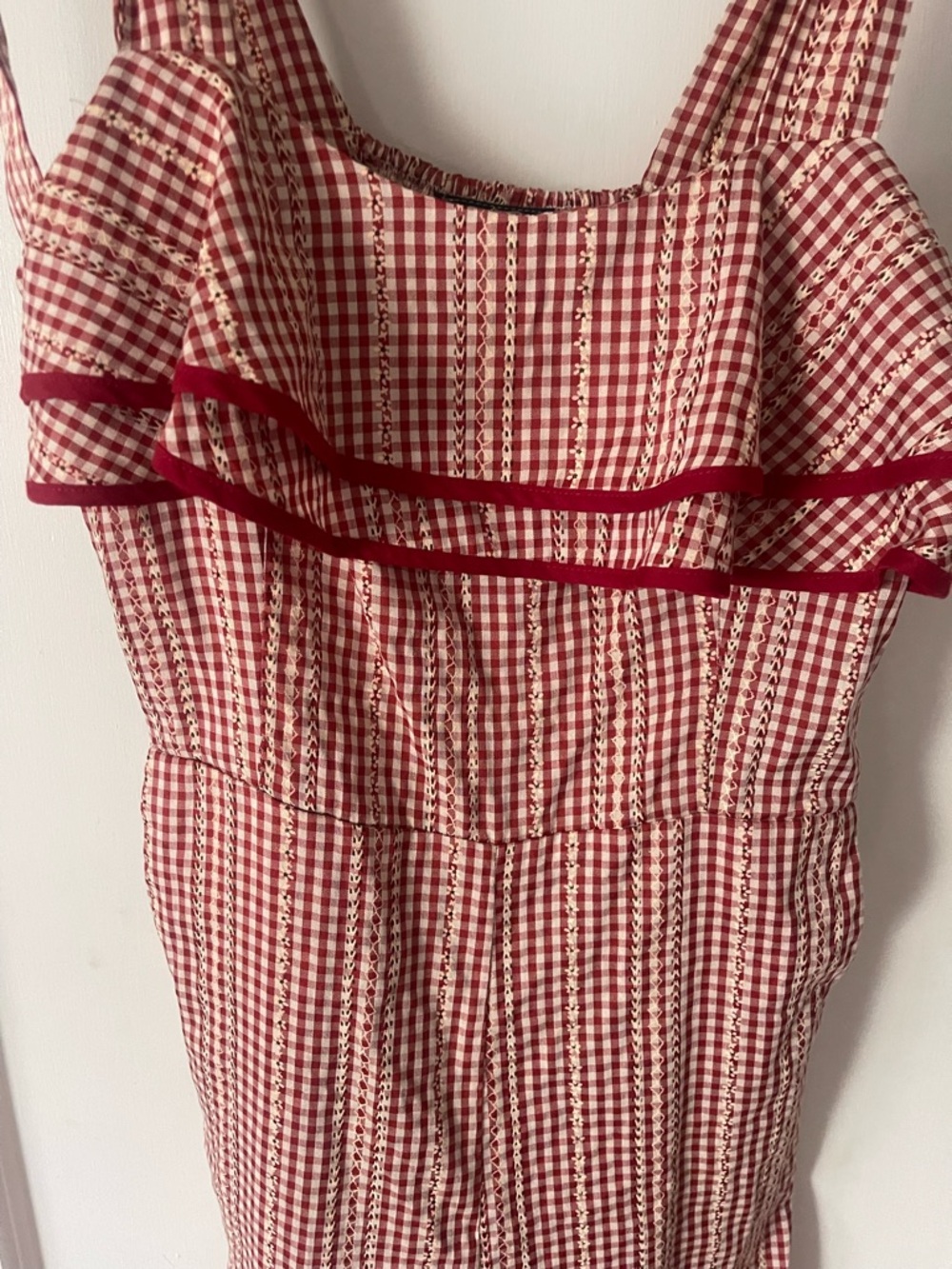 Red Gingham Ruffle Jumpsuit - Picture 4 of 5